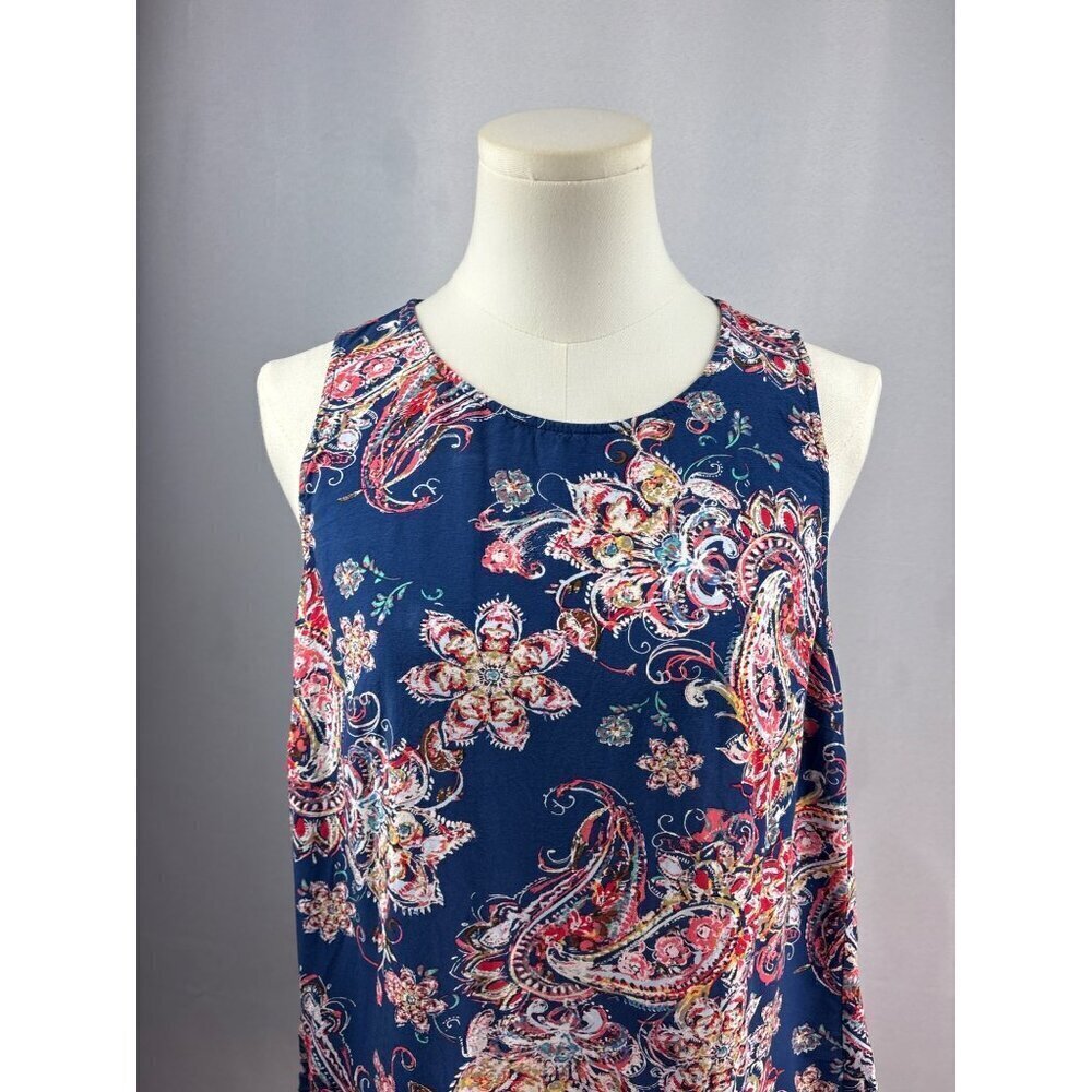Pale Sky Blue Paisley Sleeveless Top Petite Medium Rayon Made In China